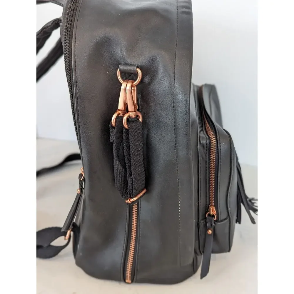Skip Hop Greenwich Diaper Backpack Black Vegan Leather Rose Gold Hardware